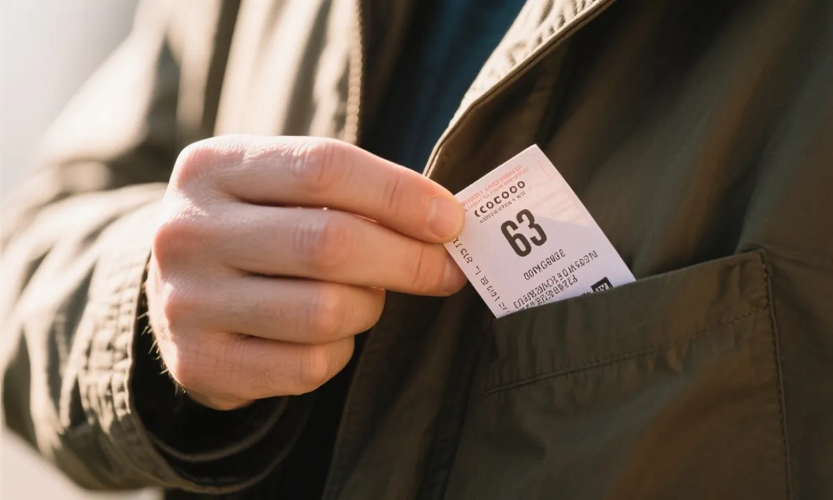 一只手从外套口袋取出一张彩票的近景，充满故事感